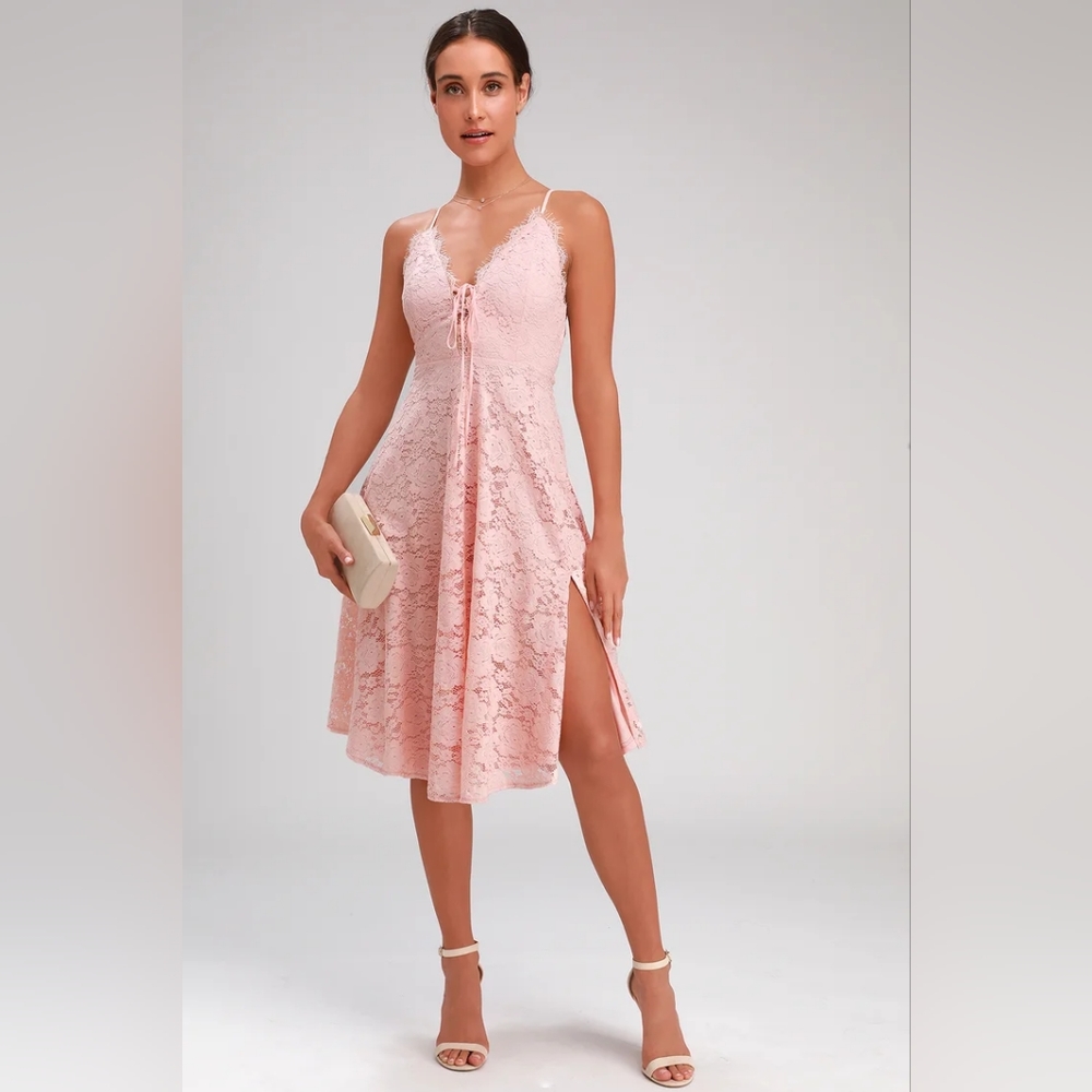 Lulu's Waverly Blush Pink Midi Dress - size L